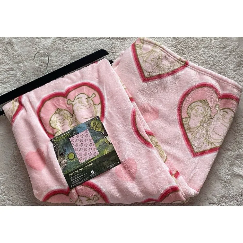 Shrek And Fiona Valentines Hearts‎ Soft Plush Throw Blanket 50” X 70” Pink NEW